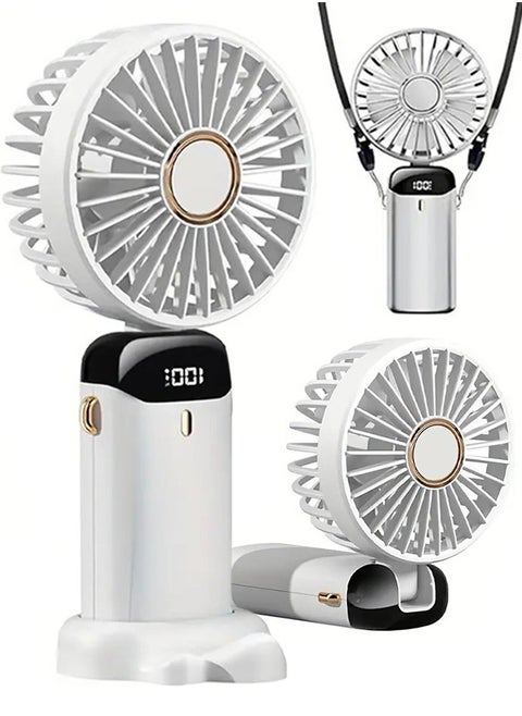 Portable Handheld Fan | Type-C Rechargeable | 18650 Long Endurance Capacity | Battery Operated Fan with LED Display, 90° Foldable | 5 Speed Wind Mode | Handheld/Neck/Desk 3 in 1 Personal Small Fan |