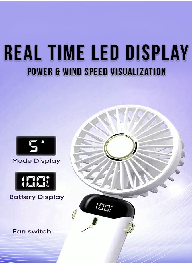 Generic - Portable Handheld Fan | Type-C Rechargeable | 18650 Long Endurance Capacity | Battery Operated Fan with LED Display, 90° Foldable | 5 Speed Wind Mode | Handheld/Neck/Desk 3 in 1 Personal Small Fan | - Image 1