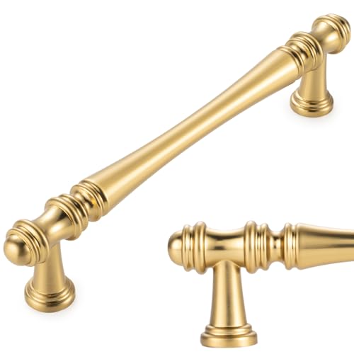 KOOFIZO 10 Pack 5 Inch Brushed Gold Kitchen Cabinet Handles Gold Cabinet Pulls Gold Cabinet Hardware P30 for Cabinets Drawer Dresser Cupboard Bedroom Bathroom - Image 1