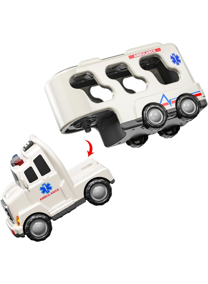HALAMODO 7pcs Ambulance Toddler Truck Toy, Multi-Function Storage Ambulance Toy Set (1 Large Truck + 6 Small Cars) , Toddler Toy Truck ,Friction Power Vehicles, Includes Toy Helicopter Police Car Fire Truck And More Rescue Vehicles , Birthday Gift for Girls & Boys - Image 4