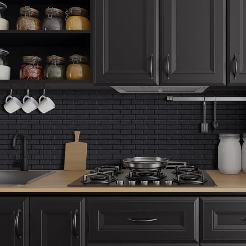 WalDecoo Matte Black Peel and Stick Subway Tiles for Kitchen Thicker Design Stick on Tlies for Living Room Large 10Sheet SelfAdhesive Kitchen Backsplash 1212 - Image 3