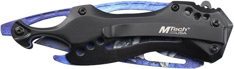 MTECH USA Folding Knife, 3.75-Inch Half-Serrated Blade, Titanium Coating, Glass Breaker, Pocket Clip - Image 3