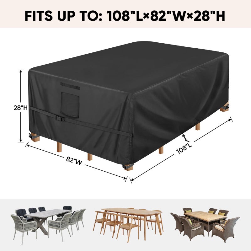 BALEINE Patio Furniture Covers, Outdoor Furniture Covers Waterproof, Heavy Duty Oxford Patio Table Cover for Outdoor Table, Chair, Sofa, Desk (Black, 108"L x 82"W x 28"H) - Image 2
