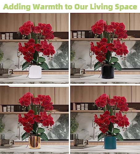 CXGS Artificial Orchid Flower Plants Real Touch Faux Orchids in Ceramic Vase 20.9'' Red Phalaenopsis Orchid Fake Flower Arrangement Home Indoor Decor - Image 4