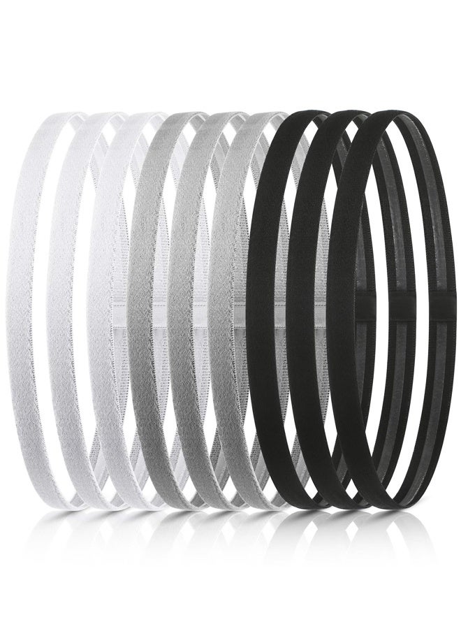 9 قطع من عصابات الرأس الرياضية المرنة غير القابلة للانزلاق، للرجال والنساء وكرة القدم وكرة السلة وكرة القدم والتنس واليوغا (أسود، أبيض، رمادي) - Image 1