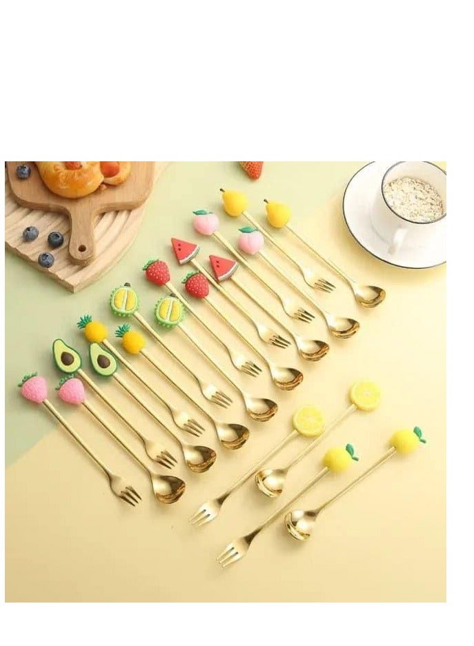 مجموعة من 3 ملاعق قهوة و 3 شوك من الستانلس ستيل، ملاعق حلوى، ملاعق جميلة، ستانلس ستيل، مناسبة للفاكهة والكيك والقهوة والمشروبات الساخنة والايس كريم