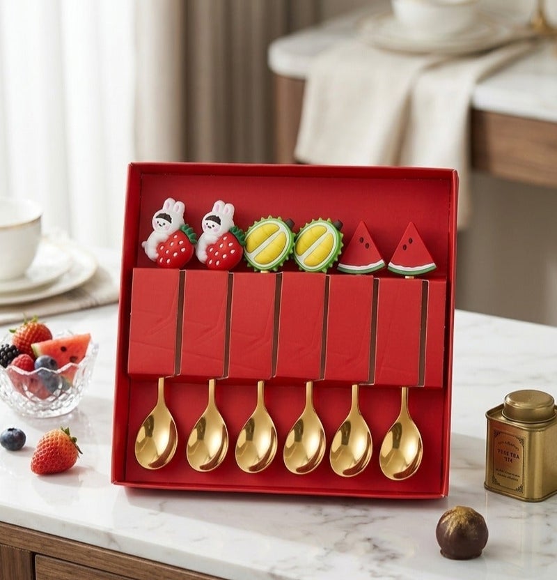 Set of 6 spoons different designs, Stainless Steel Coffee Spoons, Dessert Spoons, Beautiful Spoons, Stainless Steel, Suitable for Fruit, Cake, Coffee, Hot Drinks, Ice cream - Image 2