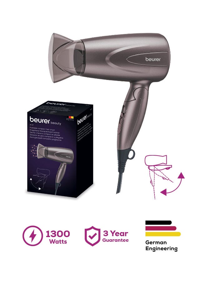 Beurer HC17 Compact Hair Dryer, Lightweight Hairdryer with Folding Function, 2 Heat And Blower Settings, 1300 Watts, Overheating Protection And Professional Nozzle, Foldable Handle for Travelling  - Image 1