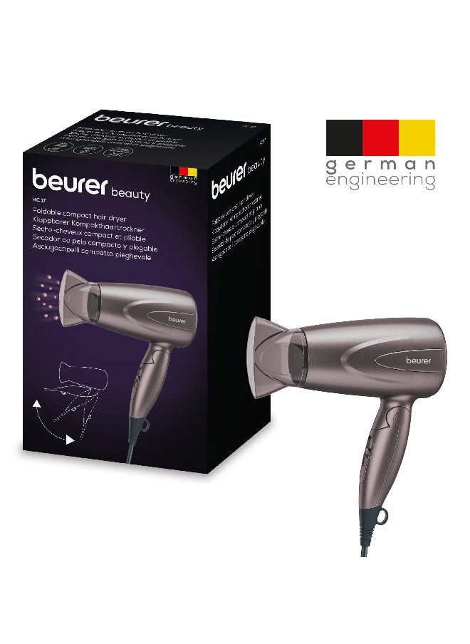 Beurer HC17 Compact Hair Dryer, Lightweight Hairdryer with Folding Function, 2 Heat And Blower Settings, 1300 Watts, Overheating Protection And Professional Nozzle, Foldable Handle for Travelling  - Image 5