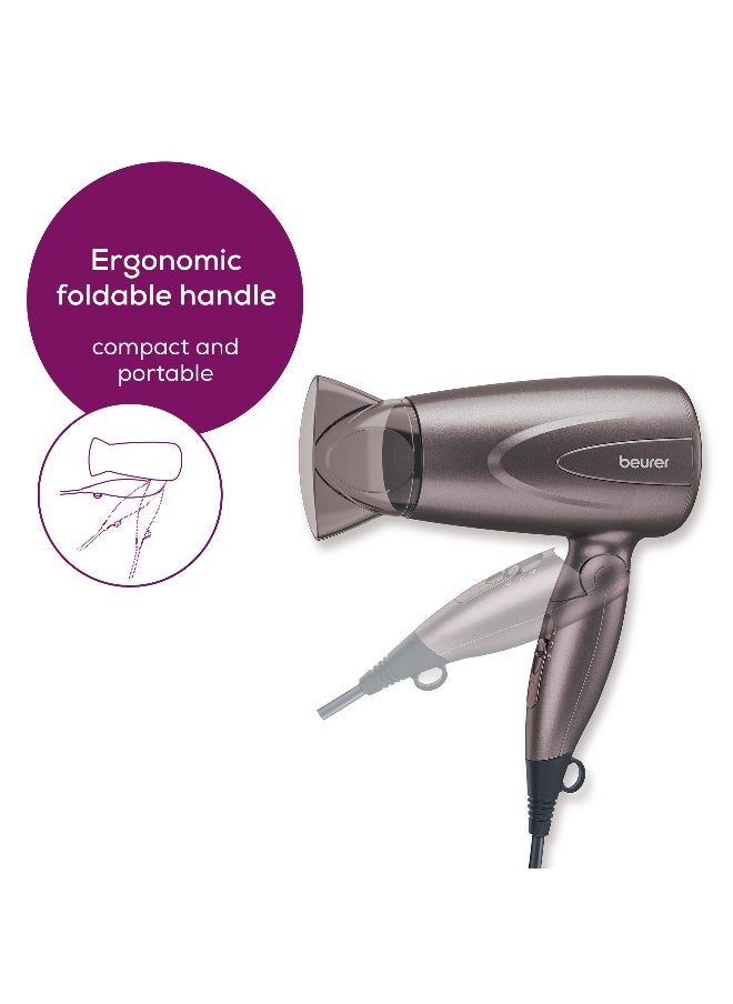 Beurer HC17 Compact Hair Dryer, Lightweight Hairdryer with Folding Function, 2 Heat And Blower Settings, 1300 Watts, Overheating Protection And Professional Nozzle, Foldable Handle for Travelling  - Image 2