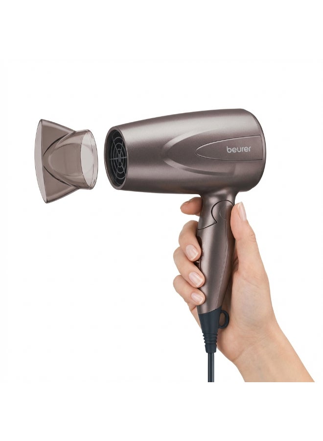 HC17 Compact Hair Dryer, Lightweight Hairdryer with Folding Function, 2 Heat And Blower Settings, 1300 Watts, Overheating Protection And Professional Nozzle, Foldable Handle for Travelling