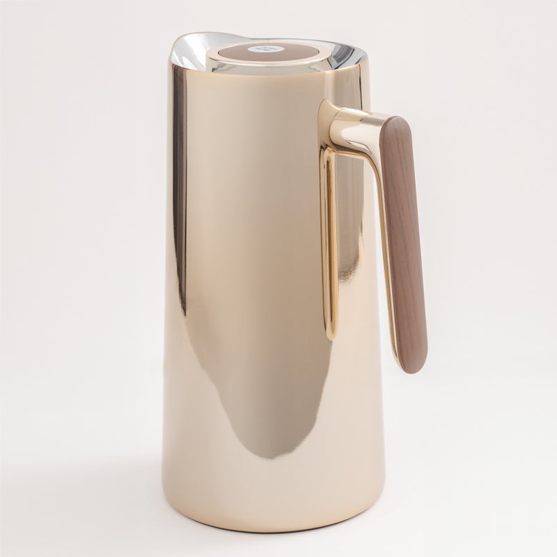 Dallaty 1L champagne gold steel vacuum flask with wooden handle - Image 4