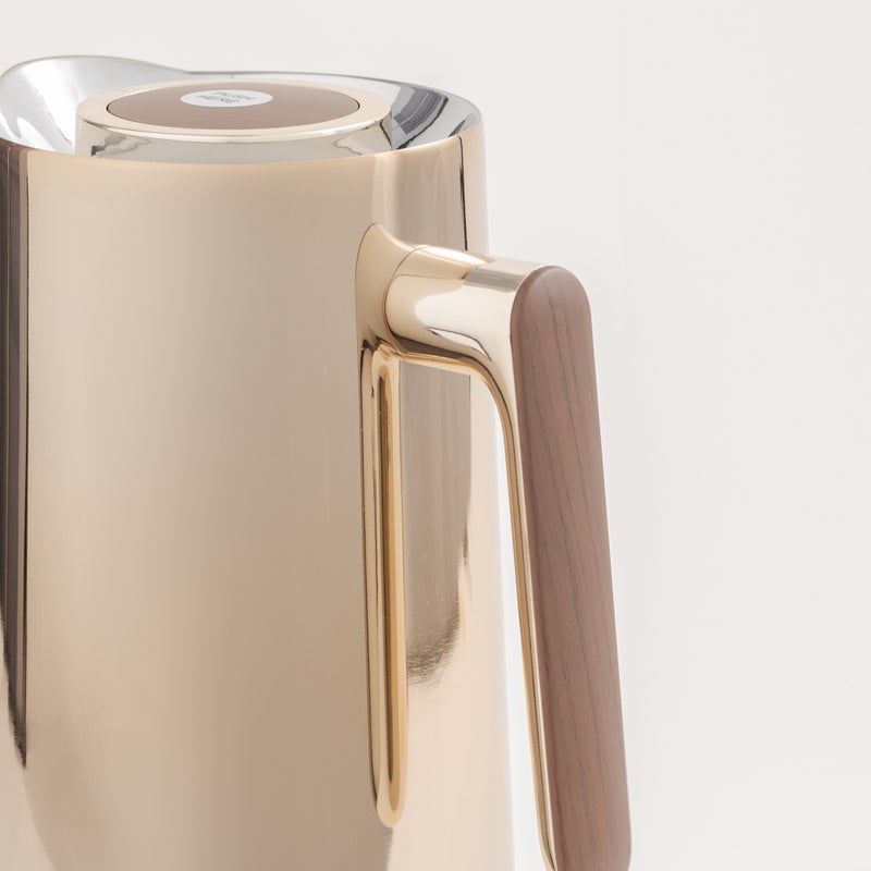 Dallaty 1L champagne gold steel vacuum flask with wooden handle - Image 5