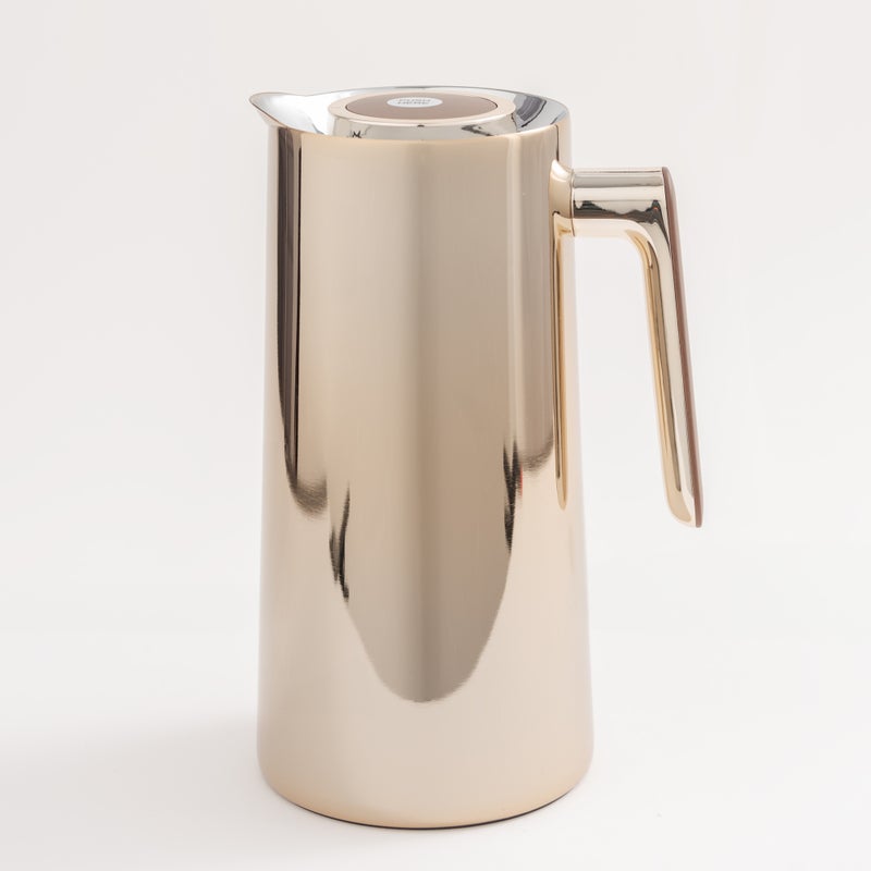 Dallaty 1L champagne gold steel vacuum flask with wooden handle - Image 2