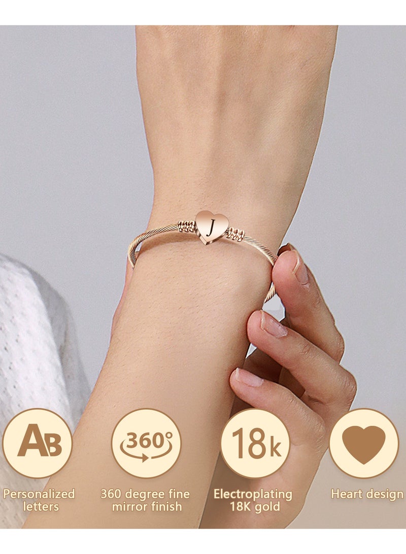 الدامكونية براسيلتس بطبقة ذهبية، قلب روز الذهبي رسالة أولية براسيلتس، A-Z Initial Charm Bracelet, Dainty Bracelet Jewelry Gift For Girl Women Couples Friends زوجة  - Image 2