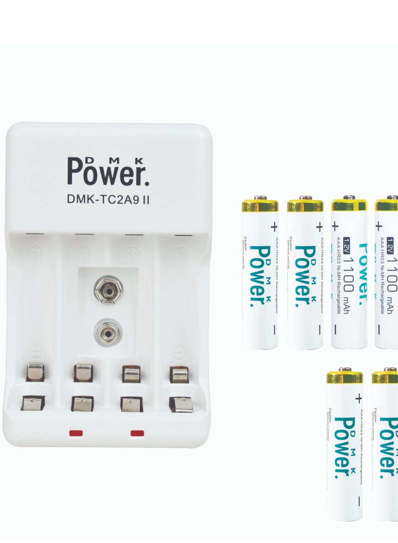 DMK Power DMK Power 8pcs AAA 1100mAh 1.2v NIMH Rechargeable Batteries with TC2A9 II Battery Charger Portable Power Solution for AA AAA 9V Rechargeable Batteries Anytime Anywhere...… - Image 1