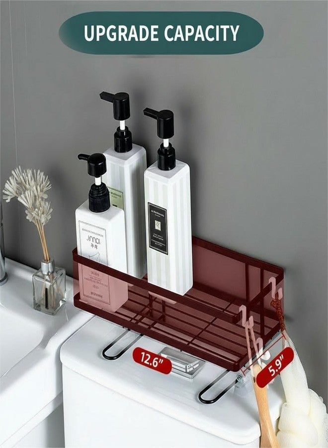 Aivralume Bathroom Organizer Shelf - Over The Toilet Storage Rack, 2-Tier Floating Shelves with Hooks, No-Drill, Toilet Paper Holder for Restroom Bathroom Vanity Kitchen (Black, 1 Tier) - Image 2