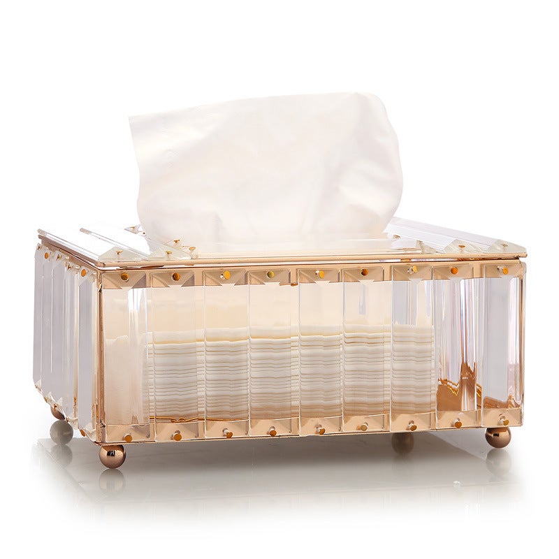 Factory direct supply European crystal tissue box living room home creative light luxury tissue box dining table paper box "Gold" long crystal tissue box 20*12*9.5cm