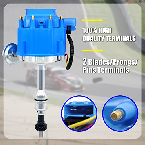 MAS Complete HEI Distributor 65K Coil 7500 RPM Compatible with Small Block Ford SBF 5.8 L 351W Windsor 8 Cylinder One Wire Installation Blue Cap - Image 2
