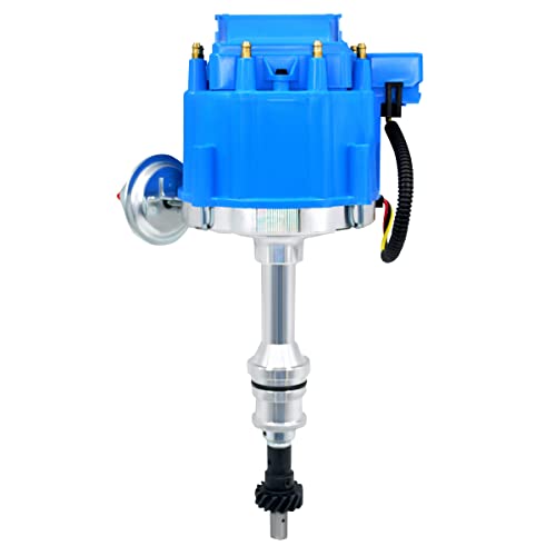 MAS Complete HEI Distributor 65K Coil 7500 RPM Compatible with Small Block Ford SBF 5.8 L 351W Windsor 8 Cylinder One Wire Installation Blue Cap - Image 1