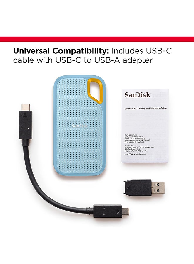 سانديسك SanDisk Extreme Portable 1 تيرابايت، 1050 ميجابايت/ثانية R، 1000 ميجابايت/ثانية W، حماية من السقوط 3 متر، مقاومة الماء/الغبار IP65، تشفير HW، متوافق مع الكمبيوتر الشخصي، MAC &amp; TypeC للهواتف الذكية، ضمان 5 سنوات، SSD خارجي، لون أزرق سماوي - Image 3