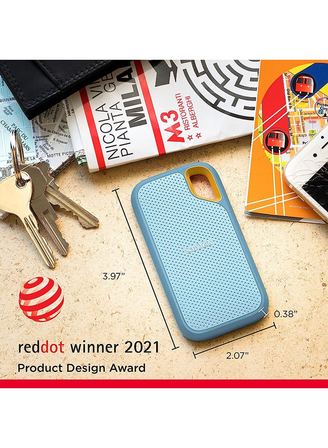 سانديسك SanDisk Extreme Portable 1 تيرابايت، 1050 ميجابايت/ثانية R، 1000 ميجابايت/ثانية W، حماية من السقوط 3 متر، مقاومة الماء/الغبار IP65، تشفير HW، متوافق مع الكمبيوتر الشخصي، MAC &amp; TypeC للهواتف الذكية، ضمان 5 سنوات، SSD خارجي، لون أزرق سماوي - Image 2