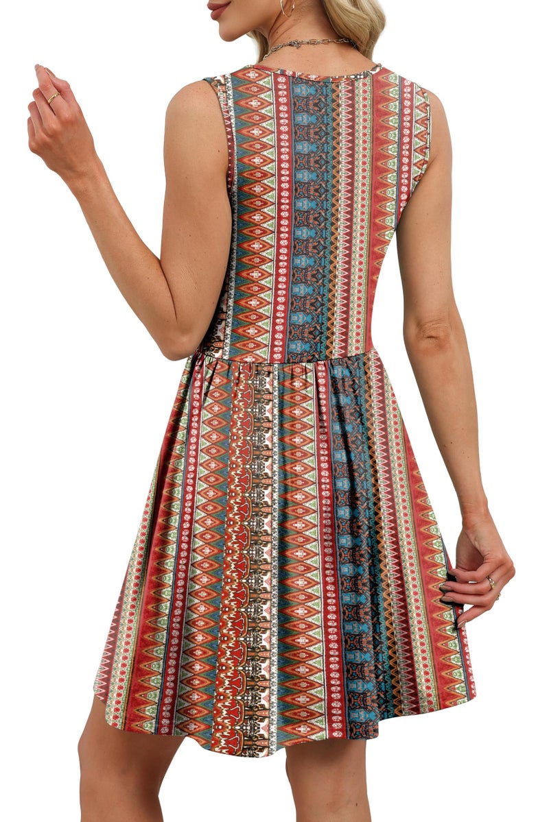 OFEEFAN Spring Dresses for Women Beach Fashion Italian Dress Sleeveless Babydoll Cruise Dresses Sundress Classic Vacation Outfits Boho Red XL - Image 5