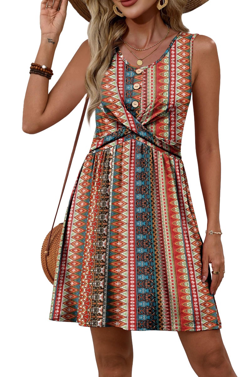 OFEEFAN Spring Dresses for Women Beach Fashion Italian Dress Sleeveless Babydoll Cruise Dresses Sundress Classic Vacation Outfits Boho Red XL - Image 3