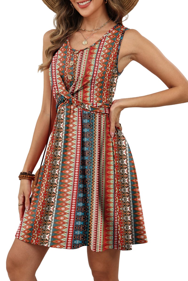 OFEEFAN Spring Dresses for Women Beach Fashion Italian Dress Sleeveless Babydoll Cruise Dresses Sundress Classic Vacation Outfits Boho Red XL - Image 4