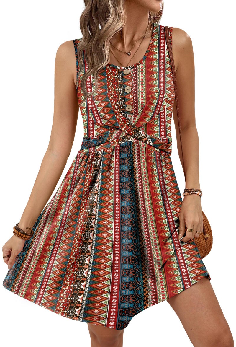 OFEEFAN Spring Dresses for Women Beach Fashion Italian Dress Sleeveless Babydoll Cruise Dresses Sundress Classic Vacation Outfits Boho Red XL - Image 1