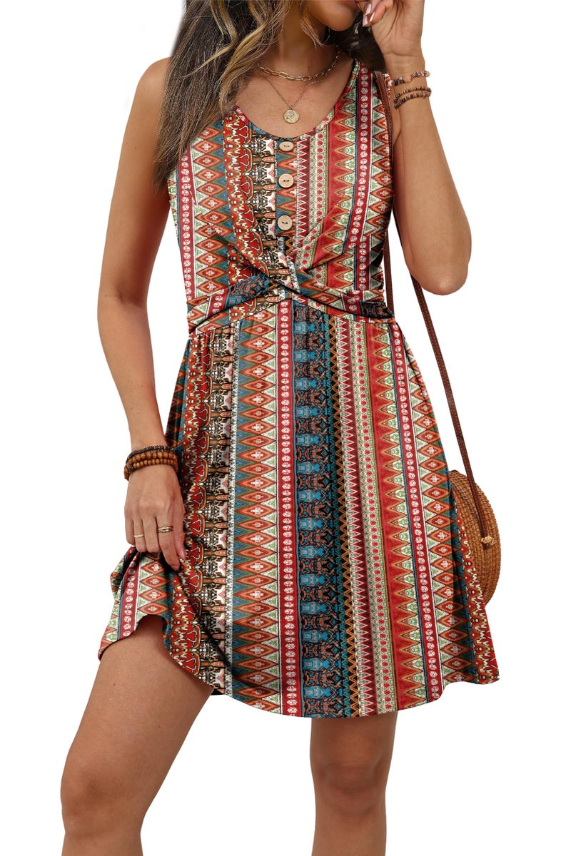 OFEEFAN Spring Dresses for Women Beach Fashion Italian Dress Sleeveless Babydoll Cruise Dresses Sundress Classic Vacation Outfits Boho Red XL - Image 2