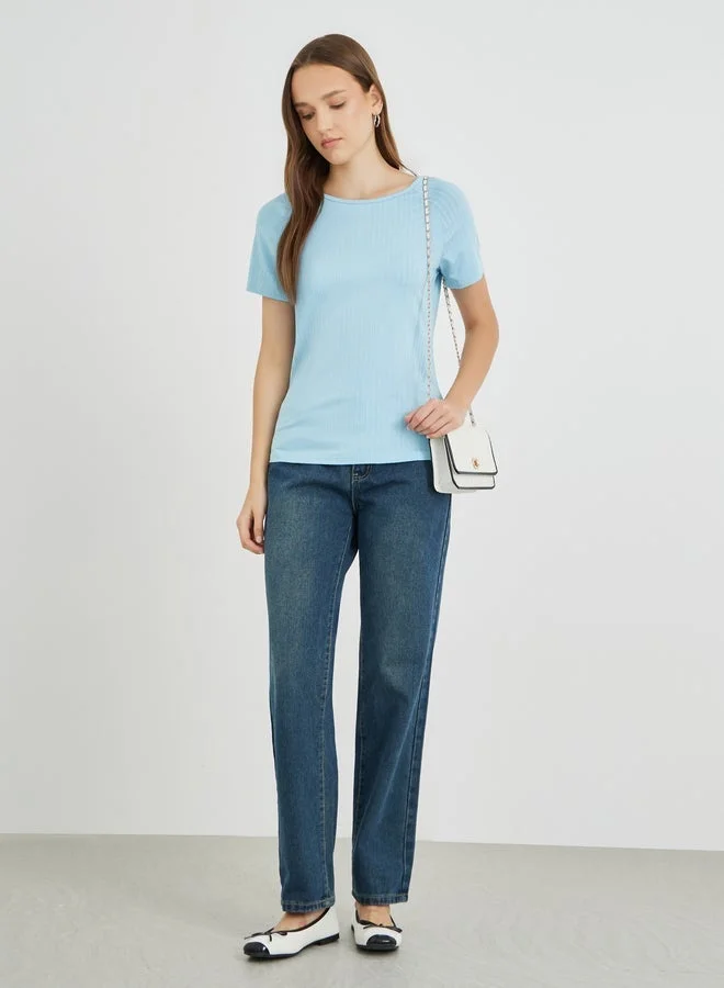 Take Two Take Two Textured Round Neck Short Sleeve T-Shirt