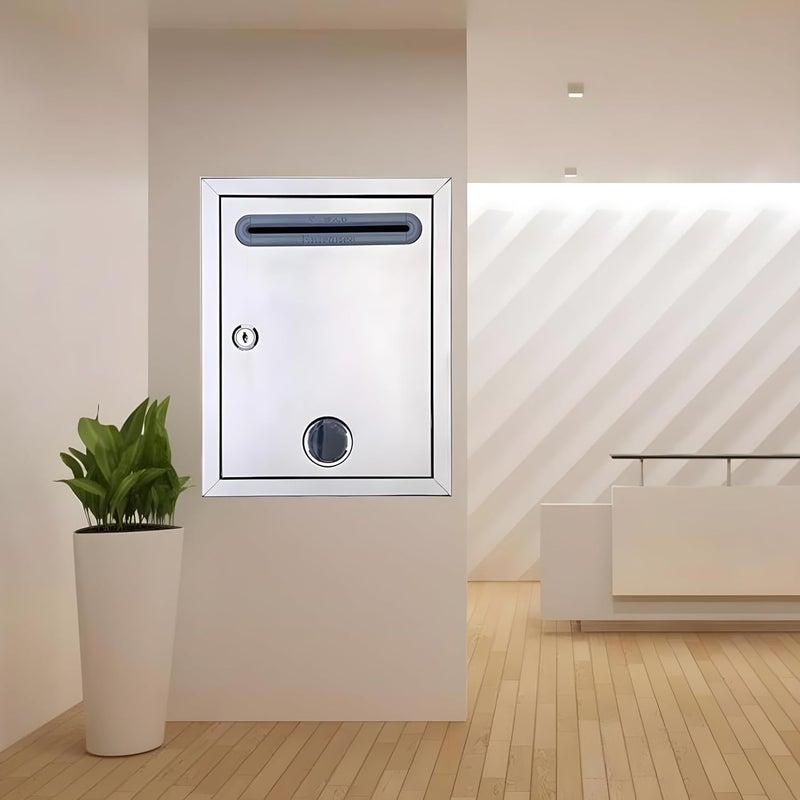 Bellveen Stainless Steel LetterboxSuggestion BoxMail BoxDonation BoxWall Mount for HomeOffice with Lock Silver 27CM x 21CM x 11CM - Image 3