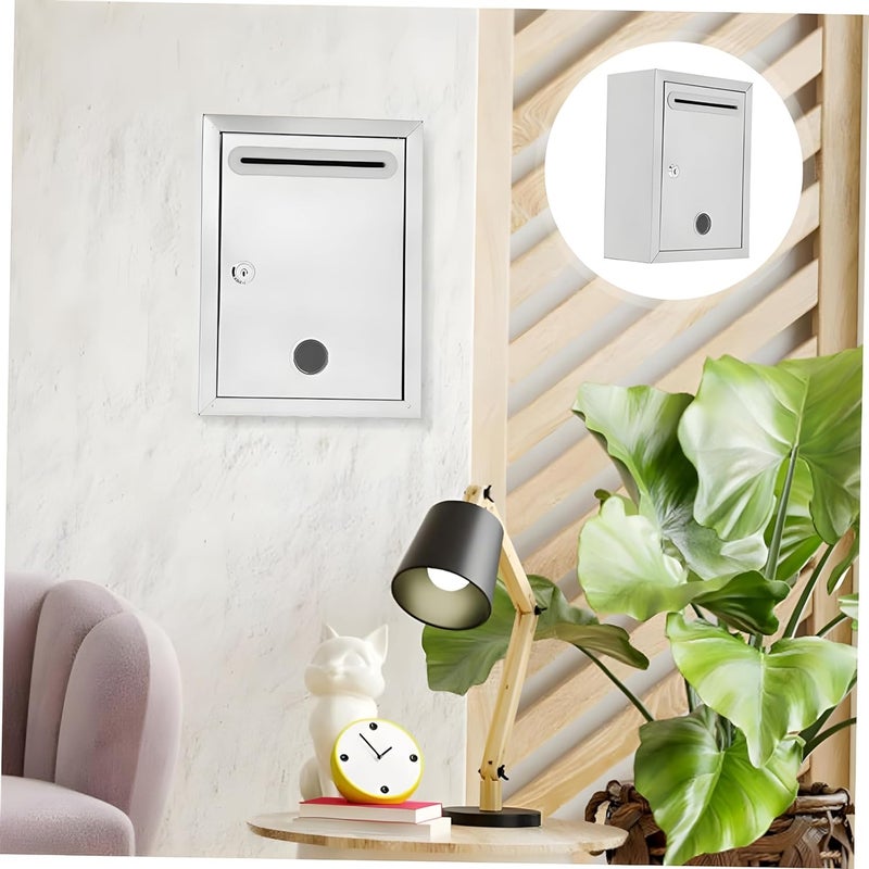 Bellveen Stainless Steel LetterboxSuggestion BoxMail BoxDonation BoxWall Mount for HomeOffice with Lock Silver 27CM x 21CM x 11CM - Image 4