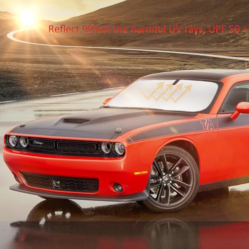 INSAUTO Windshield Sun Shade for 2015-2024 2025 Dodge Challenger Accessories Front Window Sunshade with 210T Sun Visor Protector Blocks UV Rays Heat Sun Shield Keep Car Cooler - Image 2
