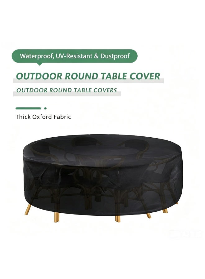 Outdoor Round Table Cover, Oxford Cloth, Waterproof Sunscreen Dustproof Furniture Protector - Image 3