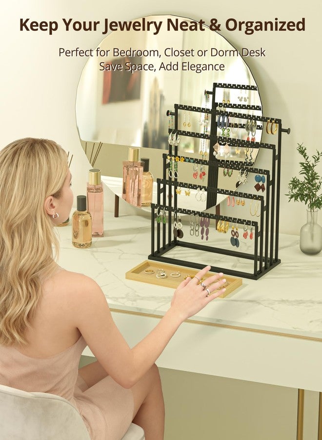 TIPSYTREE Earring Holder Organizer, 5-Tier Step Jewelry Display Stand with Metal Frame and Wooden Storage Box, Large Earring Holder for Studs, Hoops, Dangles, Modern Jewelry Organizer for Women - Image 5