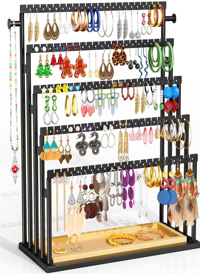 TIPSYTREE Earring Holder Organizer, 5-Tier Step Jewelry Display Stand with Metal Frame and Wooden Storage Box, Large Earring Holder for Studs, Hoops, Dangles, Modern Jewelry Organizer for Women - Image 1