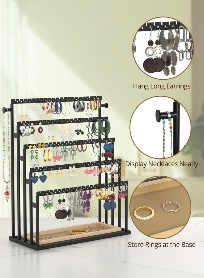 TIPSYTREE Earring Holder Organizer, 5-Tier Step Jewelry Display Stand with Metal Frame and Wooden Storage Box, Large Earring Holder for Studs, Hoops, Dangles, Modern Jewelry Organizer for Women - Image 3