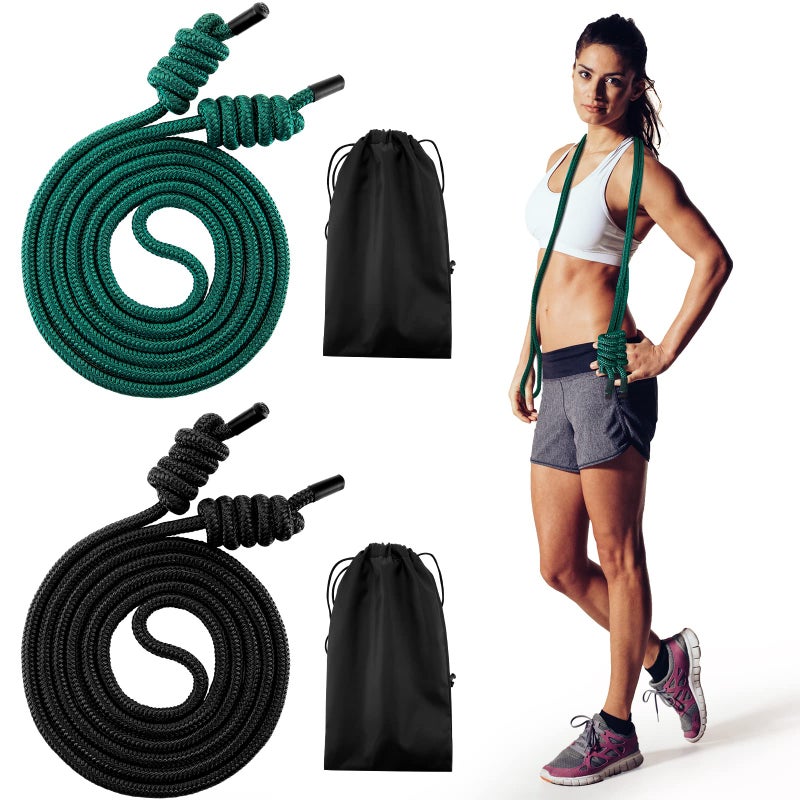 Lewtemi 2 Pcs Flow Rope for Fitness Double Woven Workout Rope Adjustable Length Flow Jump for Working out Men Women Training Exercise Gym Indoor Outdoor Beginner, 9 ft(Black, Green,320g+550g) - Image 1