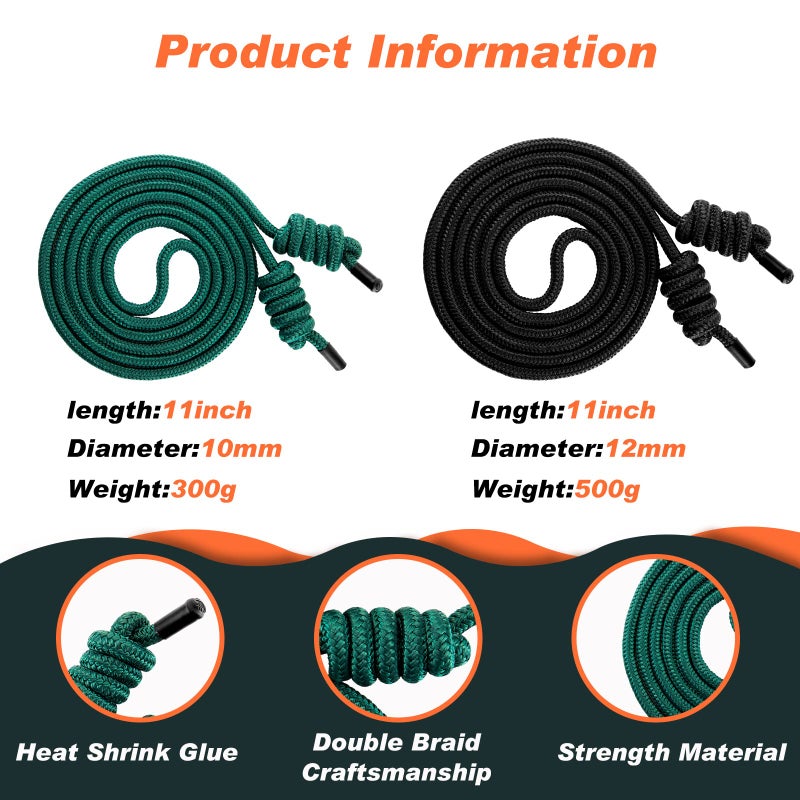 Lewtemi 2 Pcs Flow Rope for Fitness Double Woven Workout Rope Adjustable Length Flow Jump for Working out Men Women Training Exercise Gym Indoor Outdoor Beginner, 9 ft(Black, Green,320g+550g) - Image 2