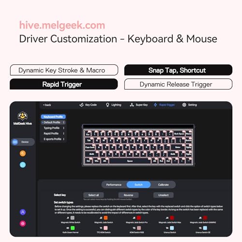 MelGeek MADE68 Pro Wired Keyboard, Hall Effect Magnetic Switch Gaming Keyboard, 65% Compact Rapid Trigger, Hot-Swappable, RGB Snap Tap & Adjustable Actuation, Online HIVE Custom (Pink) - Image 5