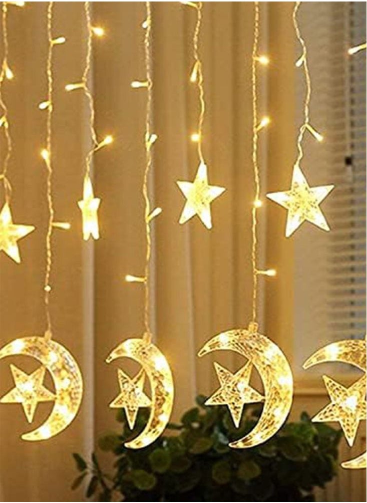 Perfii Windon Curtain String Light, 8 Lighting Modes Star Moon Curtain Lights,138 LED Waterproof Twinkle Lights Home Decor  - Image 1
