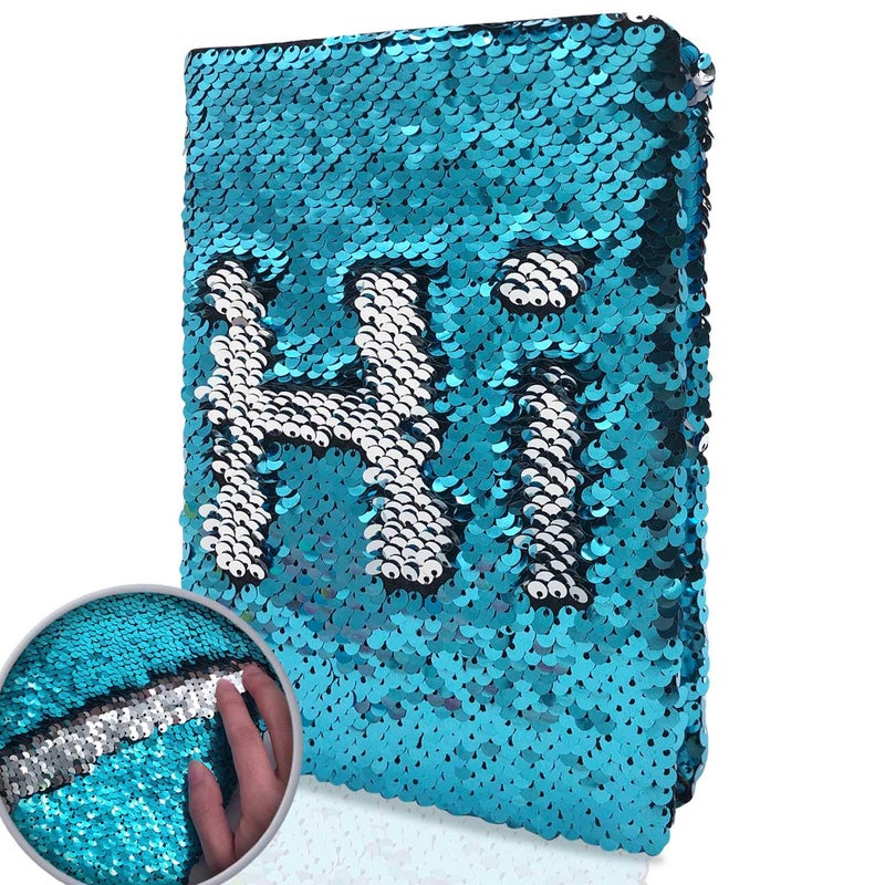 GINMLYDA Sequin Girls Journal for Kids 85x55 Inches 160 Lined Pages Diary for Girls and Boys Reversible Flip Sequence Notebook for Teen Pre School Writing Drawing Travel Gifts Lake Blue to Sliver - Image 3