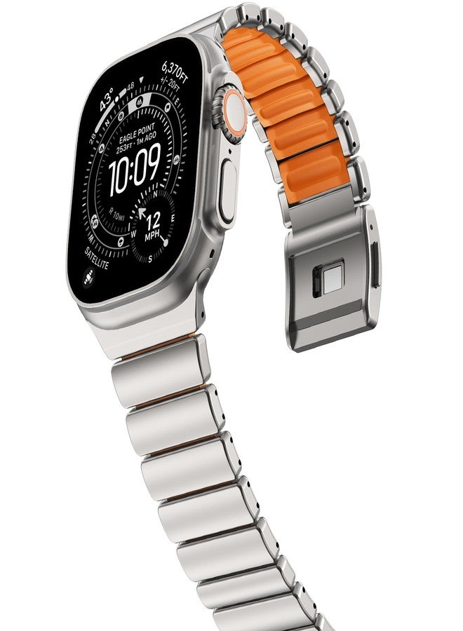 NewWays Stainless Steel & Silicone Hybrid Band for Apple Watch Ultra 3 2 1 49mm Series 11/10 46mm 45mm 44mm Series 4 5 6 7 8 9 10 11 SE Link Bracelet Magnetic Clasp Strap Sport Metal Band for Men - Image 1