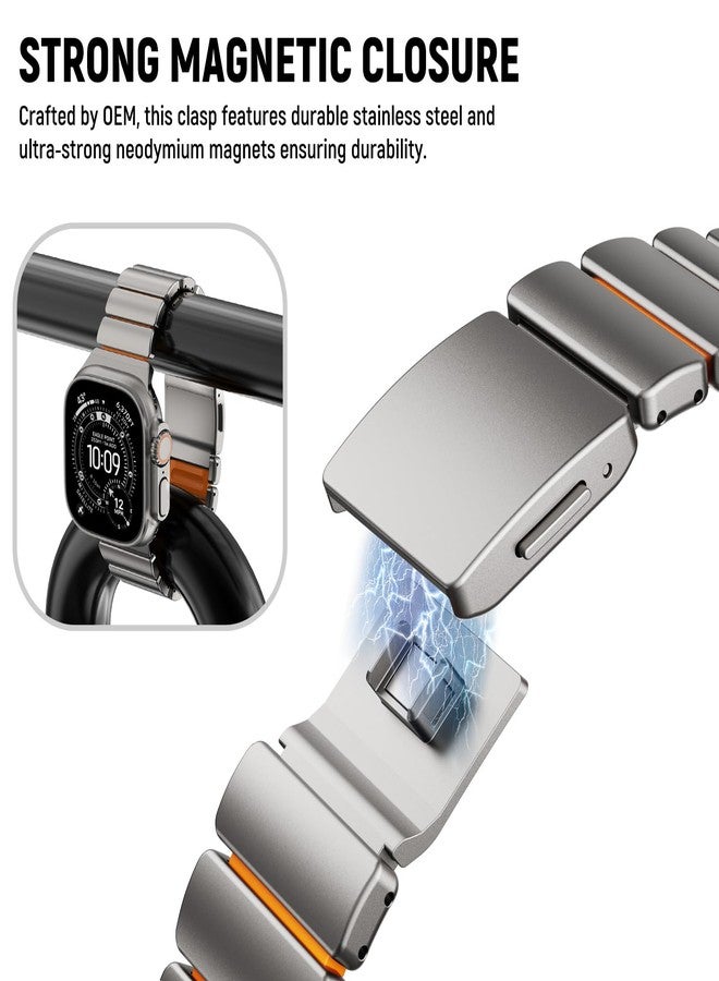 NewWays Stainless Steel & Silicone Hybrid Band for Apple Watch Ultra 3 2 1 49mm Series 11/10 46mm 45mm 44mm Series 4 5 6 7 8 9 10 11 SE Link Bracelet Magnetic Clasp Strap Sport Metal Band for Men - Image 5