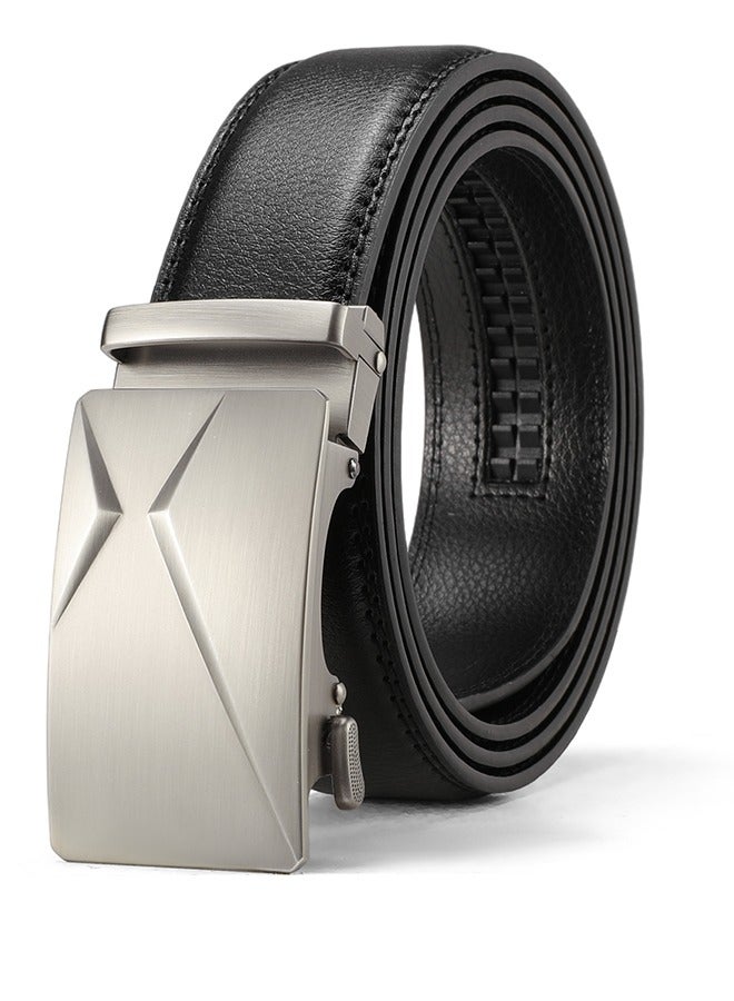 Premium Men's Pebble Grain Leather Belt – Upgraded Zinc Alloy Ratchet Buckle with 32-Position Adjustment for Business & Formal Wear Black