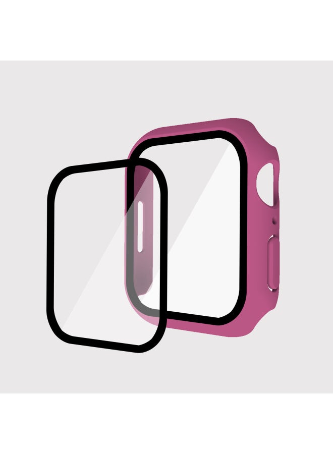 Suitable For Iwatch9 Watch Protective Shell PC Hard Shell Tempered Film Integrated Protective Cover 8/7/6 For Apple Watch Case-Color:Rose Red-Exterior Dimension:45mm(7 Generations With Keys)