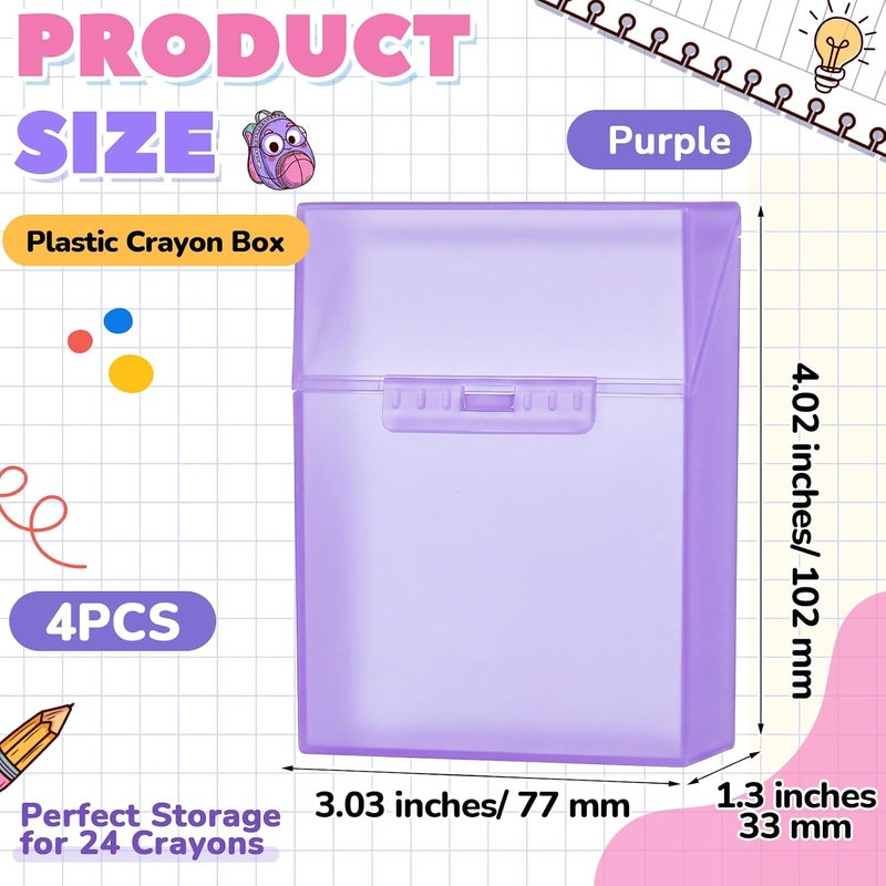 Clabby 4 Pcs Plastic Crayon Organizer Case for 24 Count Crayons Kids Art Supply Storage Box with Lid, Portable Holder for Classroom Home Travel, Fits Standard 24-Pack Crayon (Purple) - Image 2