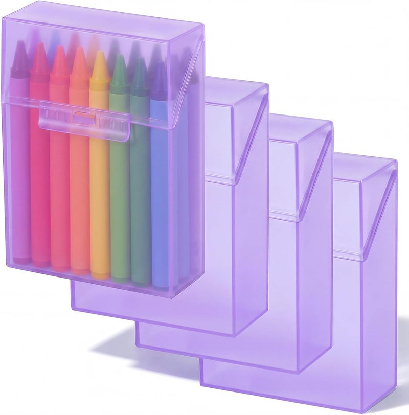 Clabby 4 Pcs Plastic Crayon Organizer Case for 24 Count Crayons Kids Art Supply Storage Box with Lid, Portable Holder for Classroom Home Travel, Fits Standard 24-Pack Crayon (Purple) - Image 1